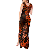Hawaii Shaka Sign Tank Maxi Dress With Polynesian Hibiscus Orange Unique - Wonder Print Shop