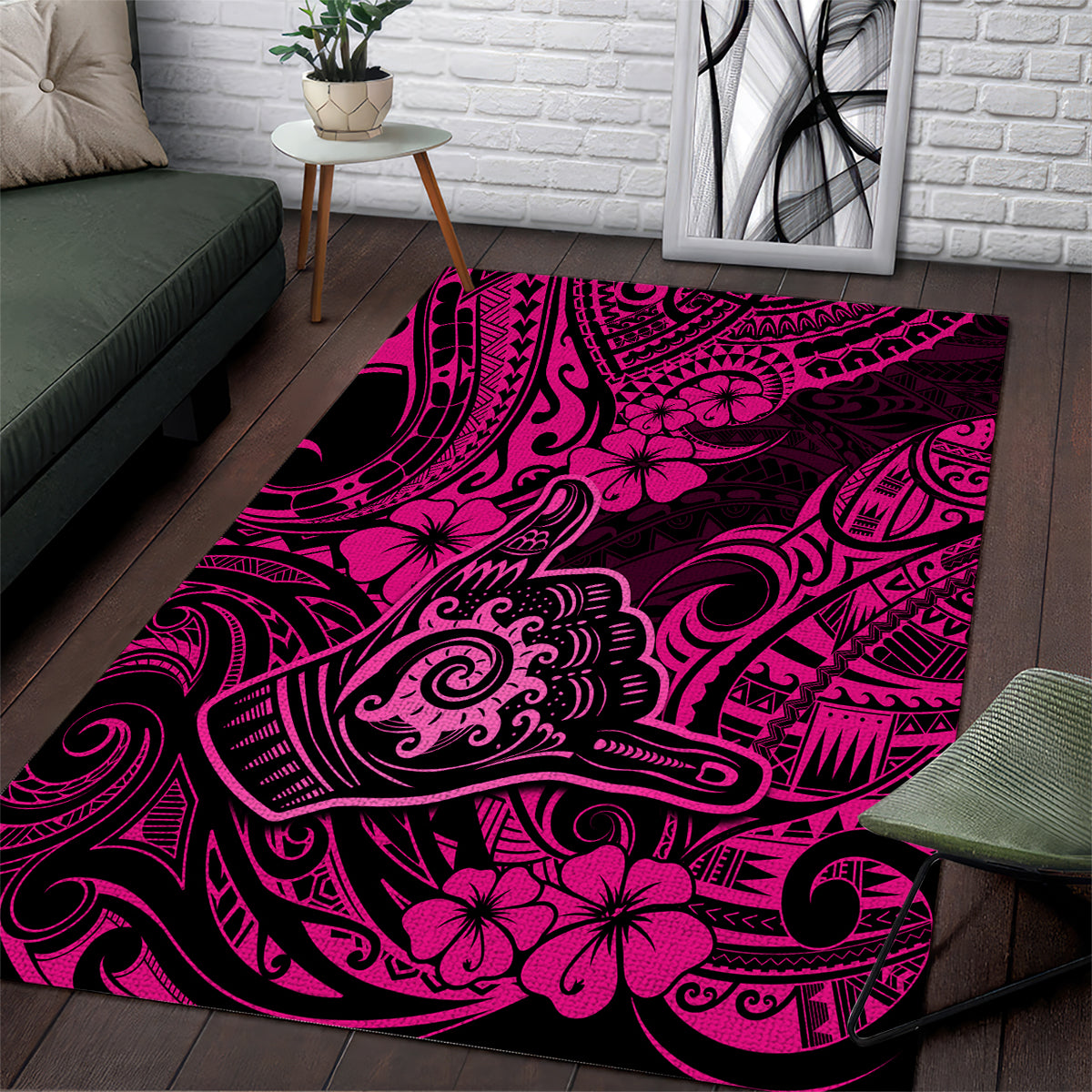 Hawaii Shaka Sign Area Rug With Polynesian Hibiscus Pink Unique - Wonder Print Shop