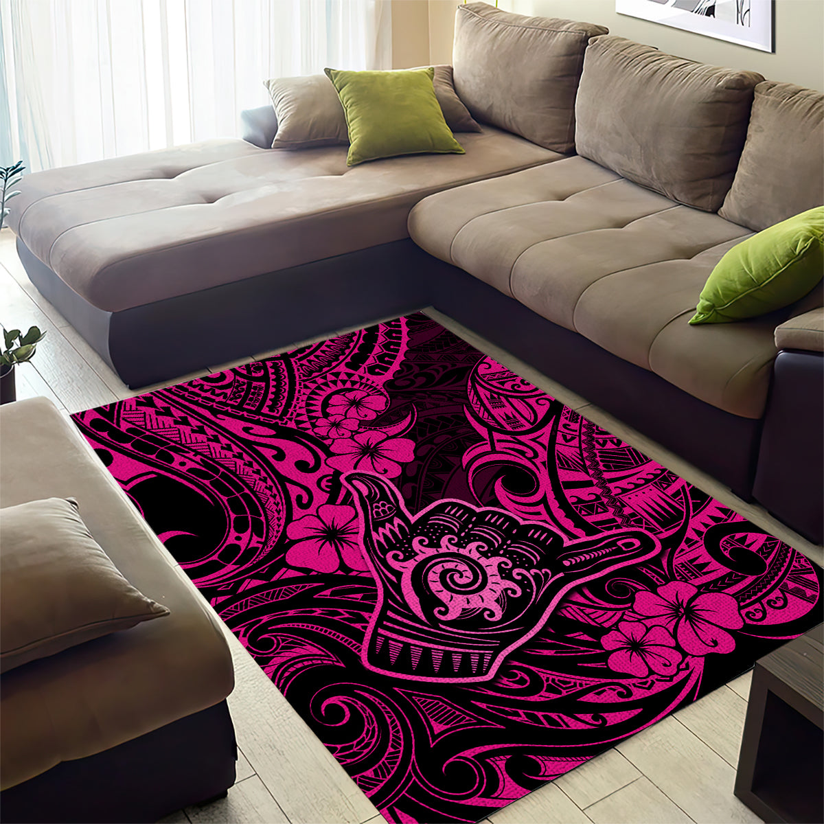 Hawaii Shaka Sign Area Rug With Polynesian Hibiscus Pink Unique - Wonder Print Shop