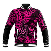 Hawaii Shaka Sign Baseball Jacket With Polynesian Hibiscus Pink Unique - Wonder Print Shop