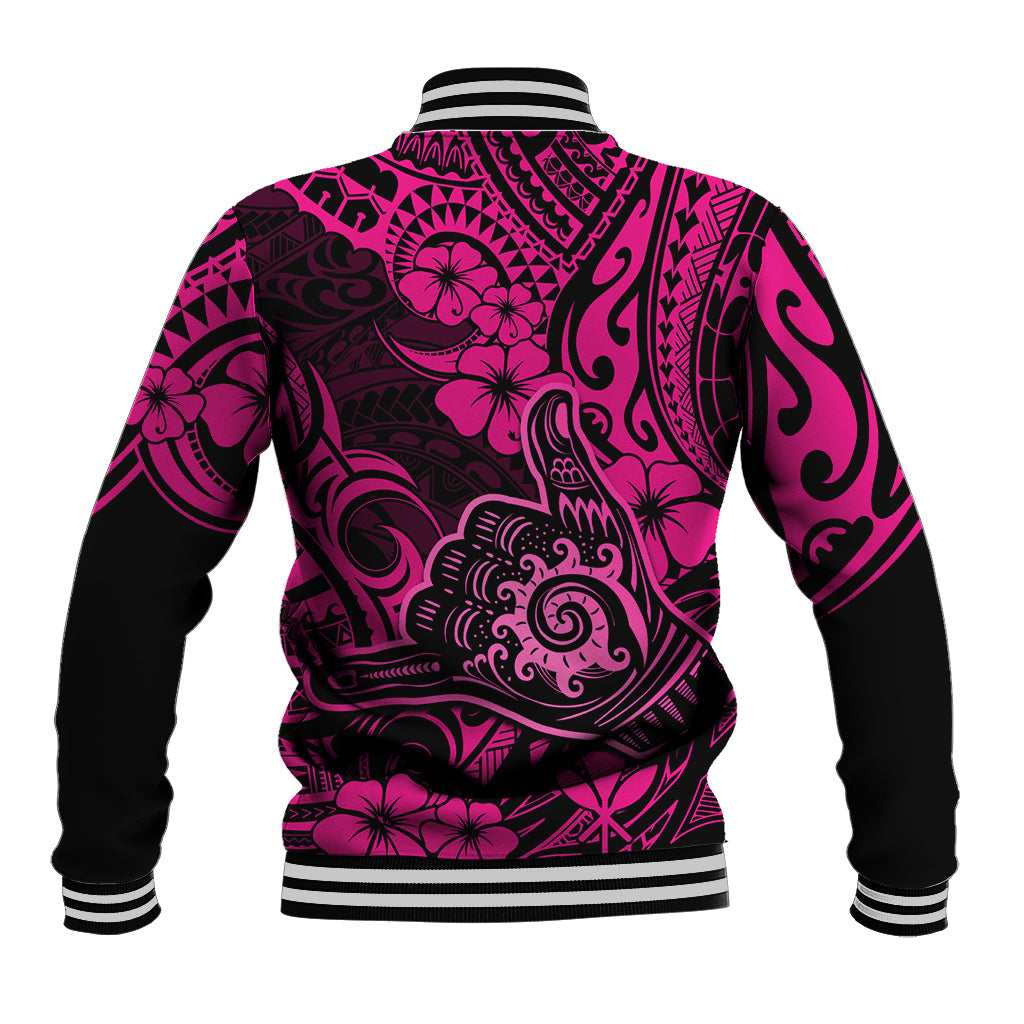Hawaii Shaka Sign Baseball Jacket With Polynesian Hibiscus Pink Unique - Wonder Print Shop