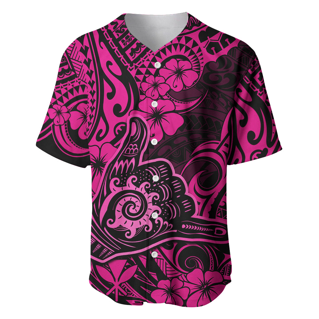 Hawaii Shaka Sign Baseball Jersey With Polynesian Hibiscus Pink Unique - Wonder Print Shop