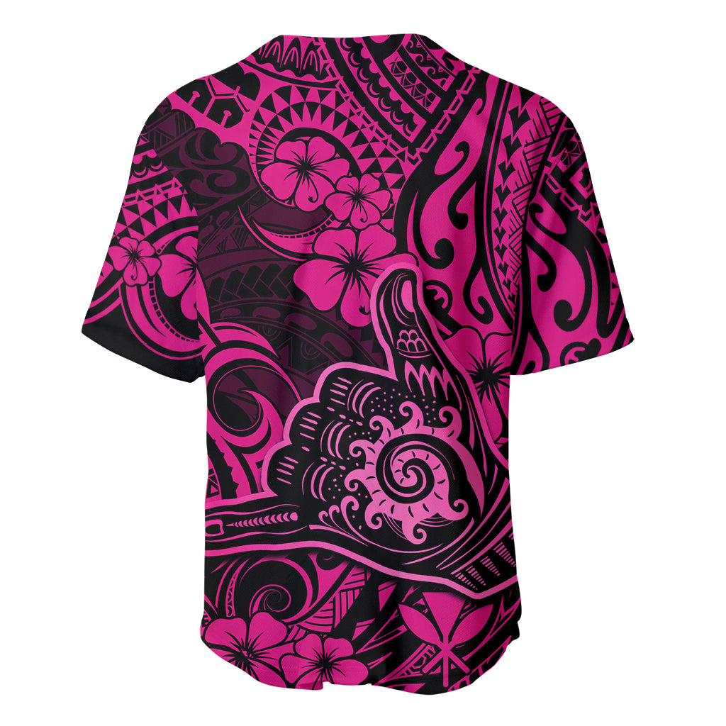 Hawaii Shaka Sign Baseball Jersey With Polynesian Hibiscus Pink Unique - Wonder Print Shop
