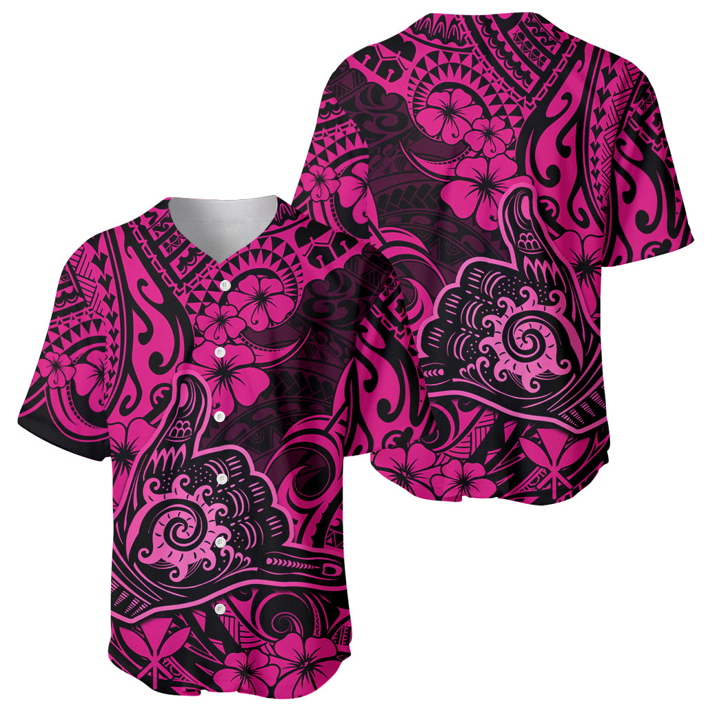 Hawaii Shaka Sign Baseball Jersey With Polynesian Hibiscus Pink Unique - Wonder Print Shop