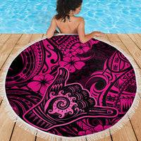 Hawaii Shaka Sign Beach Blanket With Polynesian Hibiscus Pink Unique - Wonder Print Shop