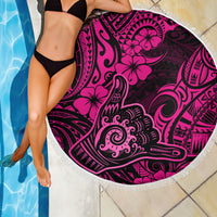 Hawaii Shaka Sign Beach Blanket With Polynesian Hibiscus Pink Unique - Wonder Print Shop