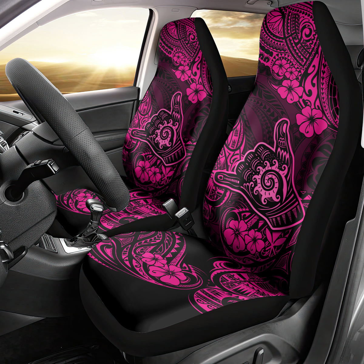 Hawaii Shaka Sign Car Seat Cover With Polynesian Hibiscus Pink Unique - Wonder Print Shop