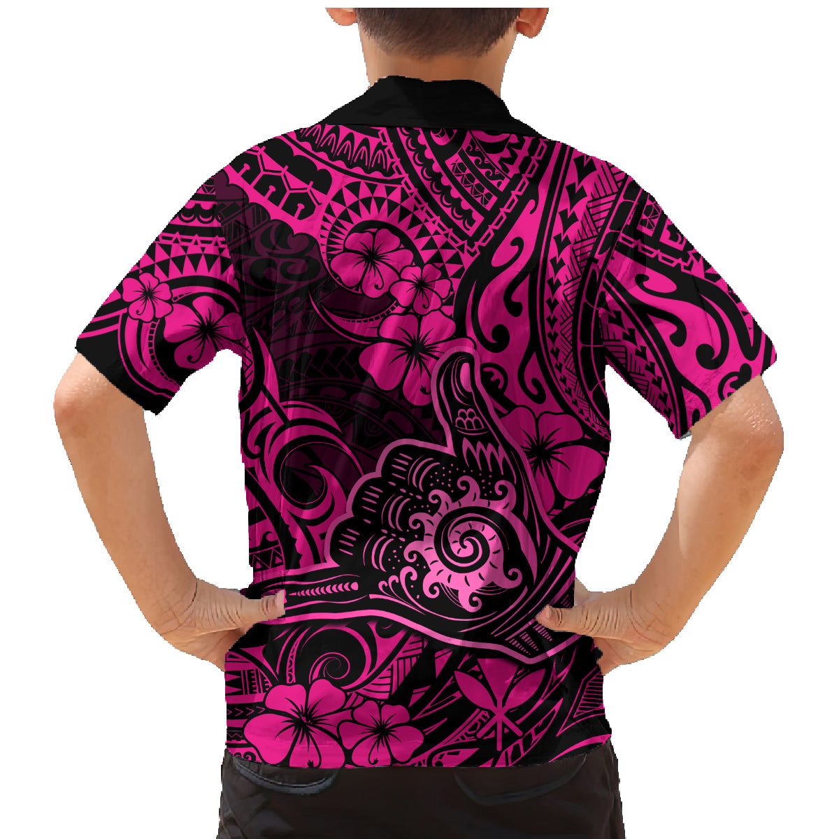 Hawaii Shaka Sign Family Matching Mermaid Dress and Hawaiian Shirt With Polynesian Hibiscus Pink Unique - Wonder Print Shop