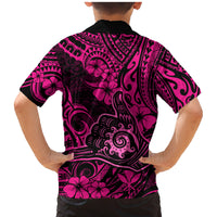Hawaii Shaka Sign Family Matching Mermaid Dress and Hawaiian Shirt With Polynesian Hibiscus Pink Unique - Wonder Print Shop