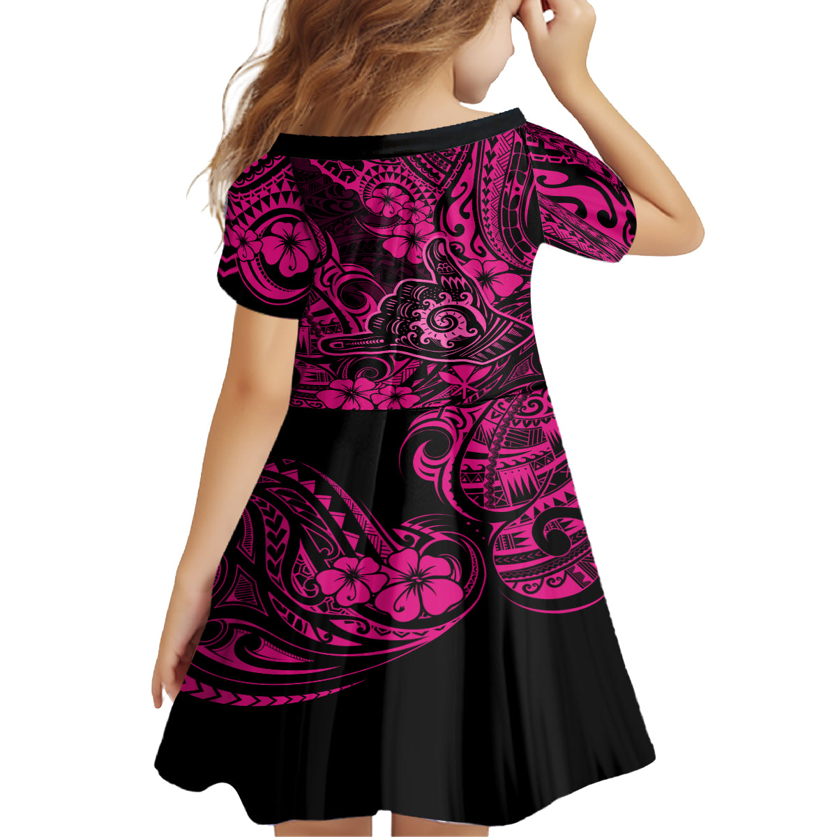 Hawaii Shaka Sign Family Matching Off Shoulder Long Sleeve Dress and Hawaiian Shirt With Polynesian Hibiscus Pink Unique - Wonder Print Shop