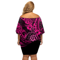 Hawaii Shaka Sign Family Matching Off Shoulder Short Dress and Hawaiian Shirt With Polynesian Hibiscus Pink Unique - Wonder Print Shop