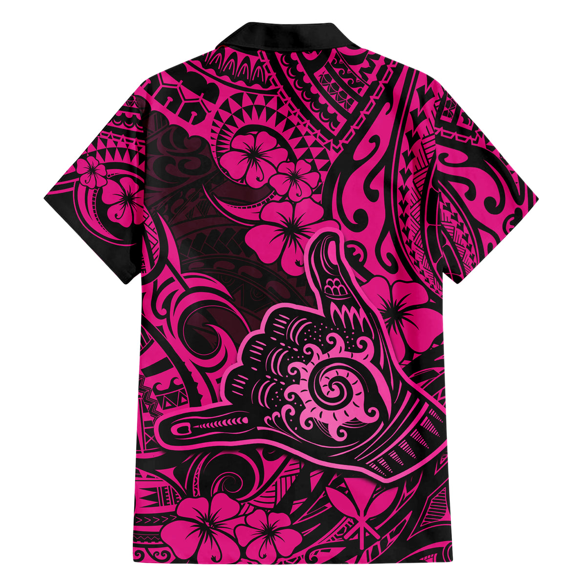 Hawaii Shaka Sign Family Matching Short Sleeve Bodycon Dress and Hawaiian Shirt With Polynesian Hibiscus Pink Unique - Wonder Print Shop