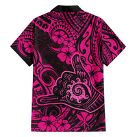 Hawaii Shaka Sign Family Matching Short Sleeve Bodycon Dress and Hawaiian Shirt With Polynesian Hibiscus Pink Unique - Wonder Print Shop