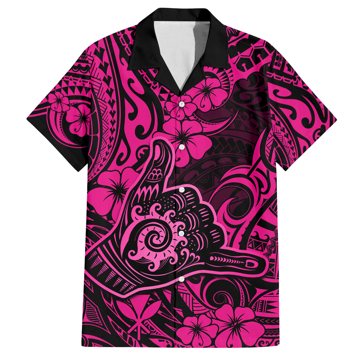 Hawaii Shaka Sign Family Matching Summer Maxi Dress and Hawaiian Shirt With Polynesian Hibiscus Pink Unique - Wonder Print Shop