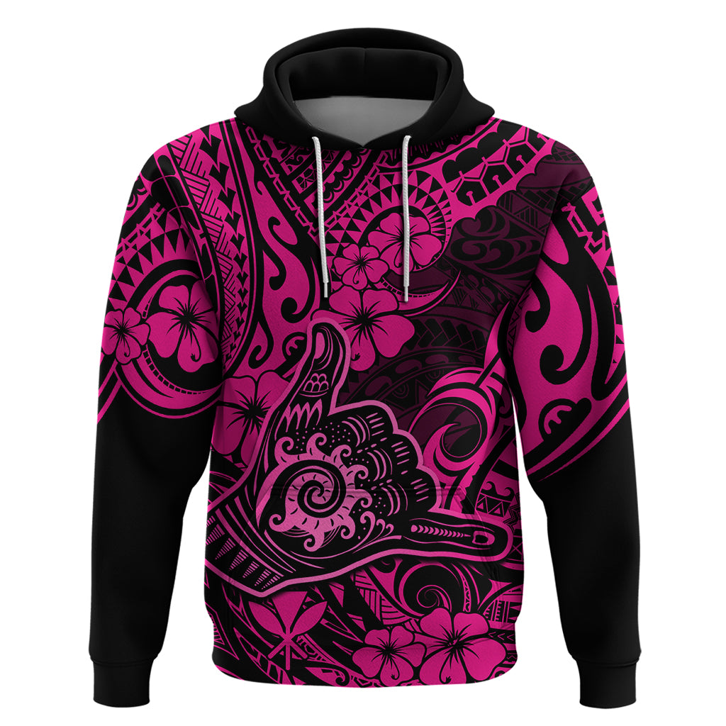 Hawaii Shaka Sign Hoodie With Polynesian Hibiscus Pink Unique - Wonder Print Shop