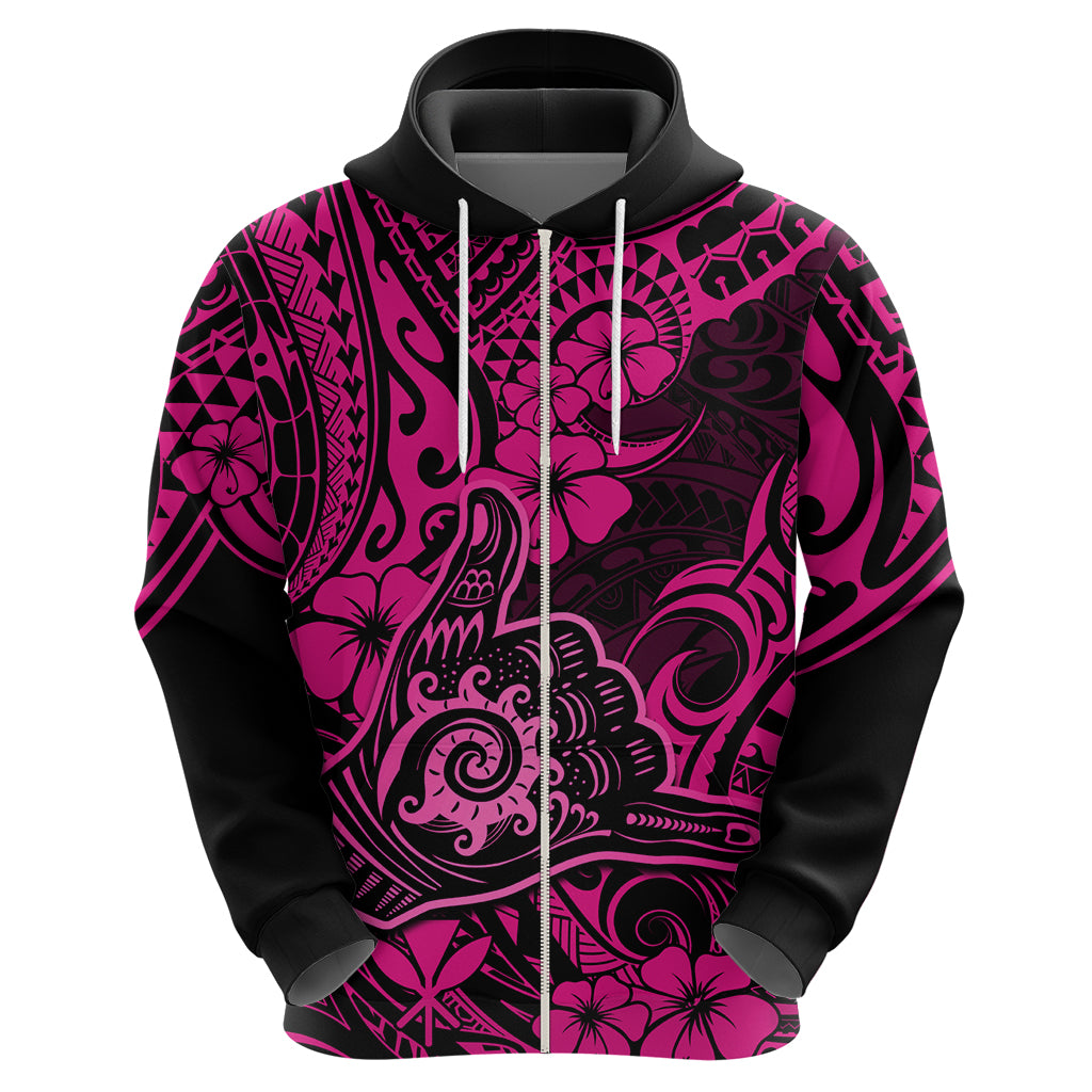Hawaii Shaka Sign Hoodie With Polynesian Hibiscus Pink Unique - Wonder Print Shop