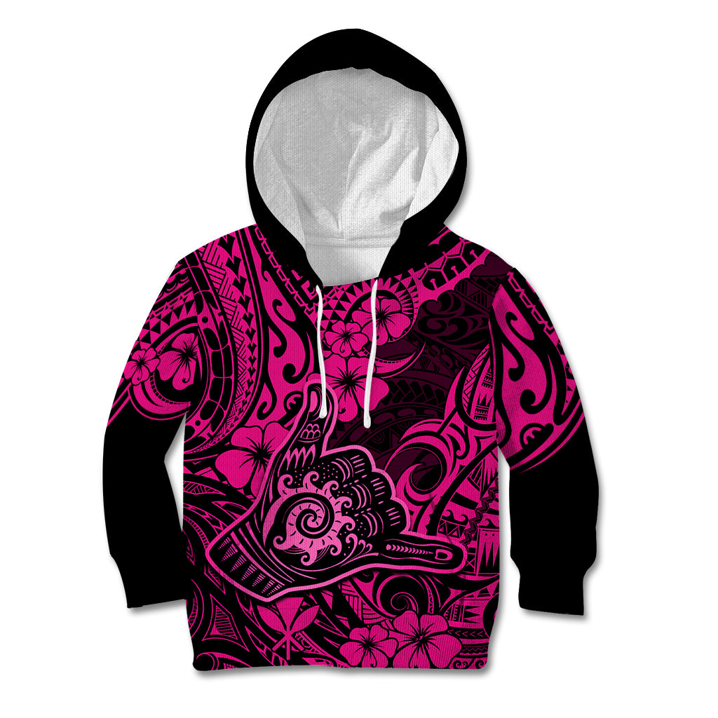 Hawaii Shaka Sign Kid Hoodie With Polynesian Hibiscus Pink Unique - Wonder Print Shop
