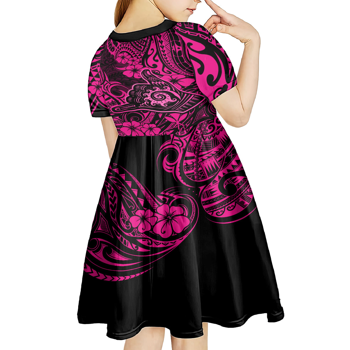 Hawaii Shaka Sign Kid Short Sleeve Dress With Polynesian Hibiscus Pink Unique - Wonder Print Shop
