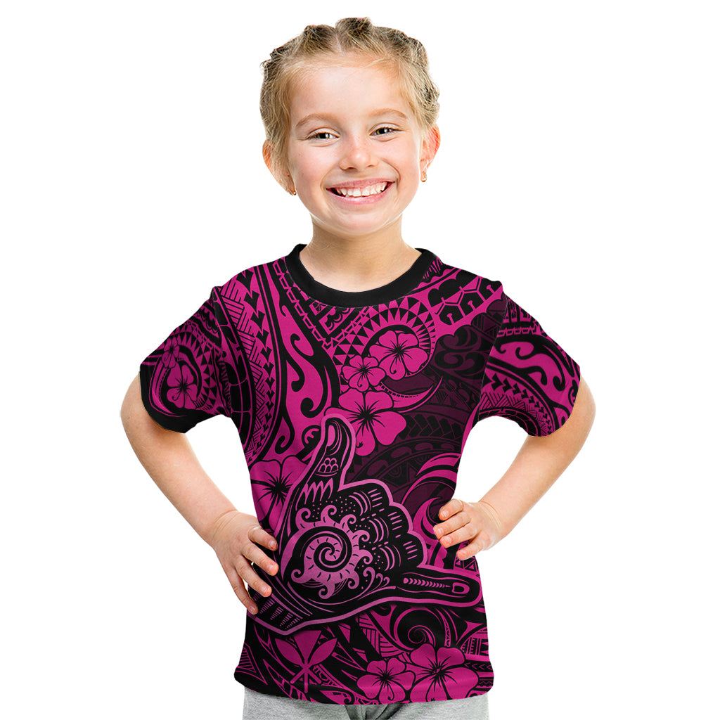 Hawaii Shaka Sign Kid T Shirt With Polynesian Hibiscus Pink Unique - Wonder Print Shop