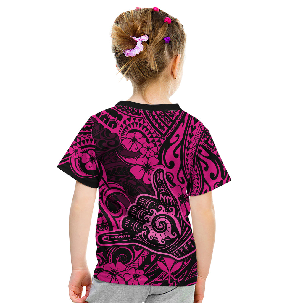 Hawaii Shaka Sign Kid T Shirt With Polynesian Hibiscus Pink Unique - Wonder Print Shop