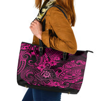 Hawaii Shaka Sign Leather Tote Bag With Polynesian Hibiscus Pink Unique - Wonder Print Shop