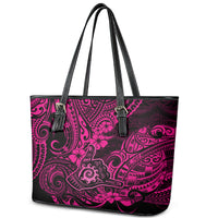 Hawaii Shaka Sign Leather Tote Bag With Polynesian Hibiscus Pink Unique - Wonder Print Shop