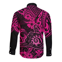 Hawaii Shaka Sign Long Sleeve Button Shirt With Polynesian Hibiscus Pink Unique - Wonder Print Shop
