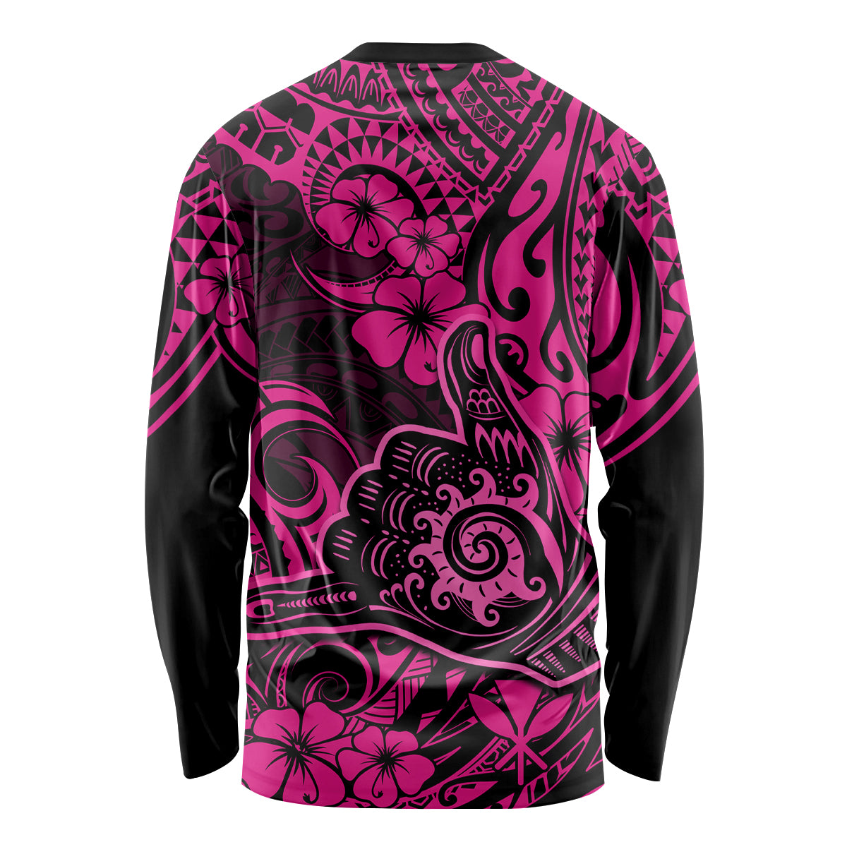 Hawaii Shaka Sign Long Sleeve Shirt With Polynesian Hibiscus Pink Unique - Wonder Print Shop