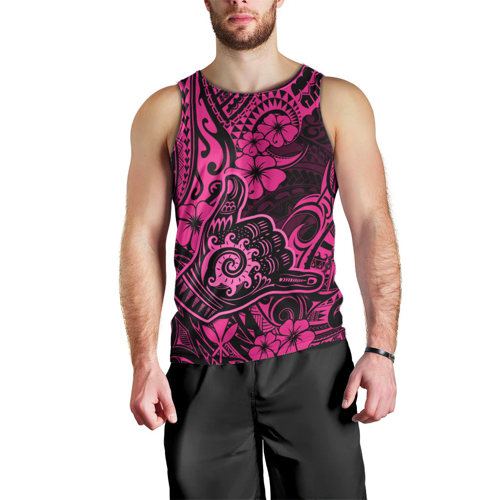Hawaii Shaka Sign Men Tank Top With Polynesian Hibiscus Pink Unique - Wonder Print Shop