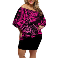 Hawaii Shaka Sign Off Shoulder Short Dress With Polynesian Hibiscus Pink Unique - Wonder Print Shop