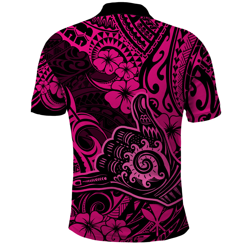 Hawaii Shaka Sign Polo Shirt With Polynesian Hibiscus Pink Unique - Wonder Print Shop