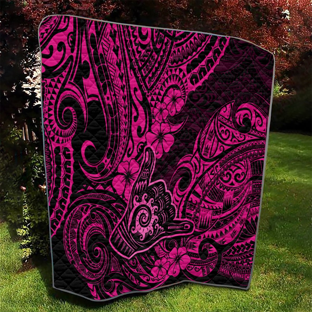 Hawaii Shaka Sign Quilt With Polynesian Hibiscus Pink Unique - Wonder Print Shop