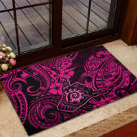 Hawaii Shaka Sign Rubber Doormat With Polynesian Hibiscus Pink Unique - Wonder Print Shop