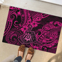 Hawaii Shaka Sign Rubber Doormat With Polynesian Hibiscus Pink Unique - Wonder Print Shop