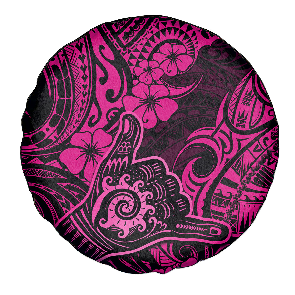 Hawaii Shaka Sign Spare Tire Cover With Polynesian Hibiscus Pink Unique - Wonder Print Shop