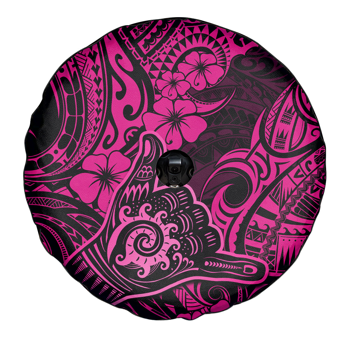 Hawaii Shaka Sign Spare Tire Cover With Polynesian Hibiscus Pink Unique - Wonder Print Shop
