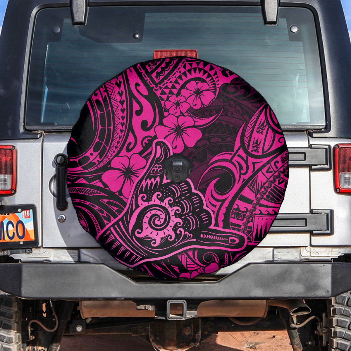 Hawaii Shaka Sign Spare Tire Cover With Polynesian Hibiscus Pink Unique - Wonder Print Shop