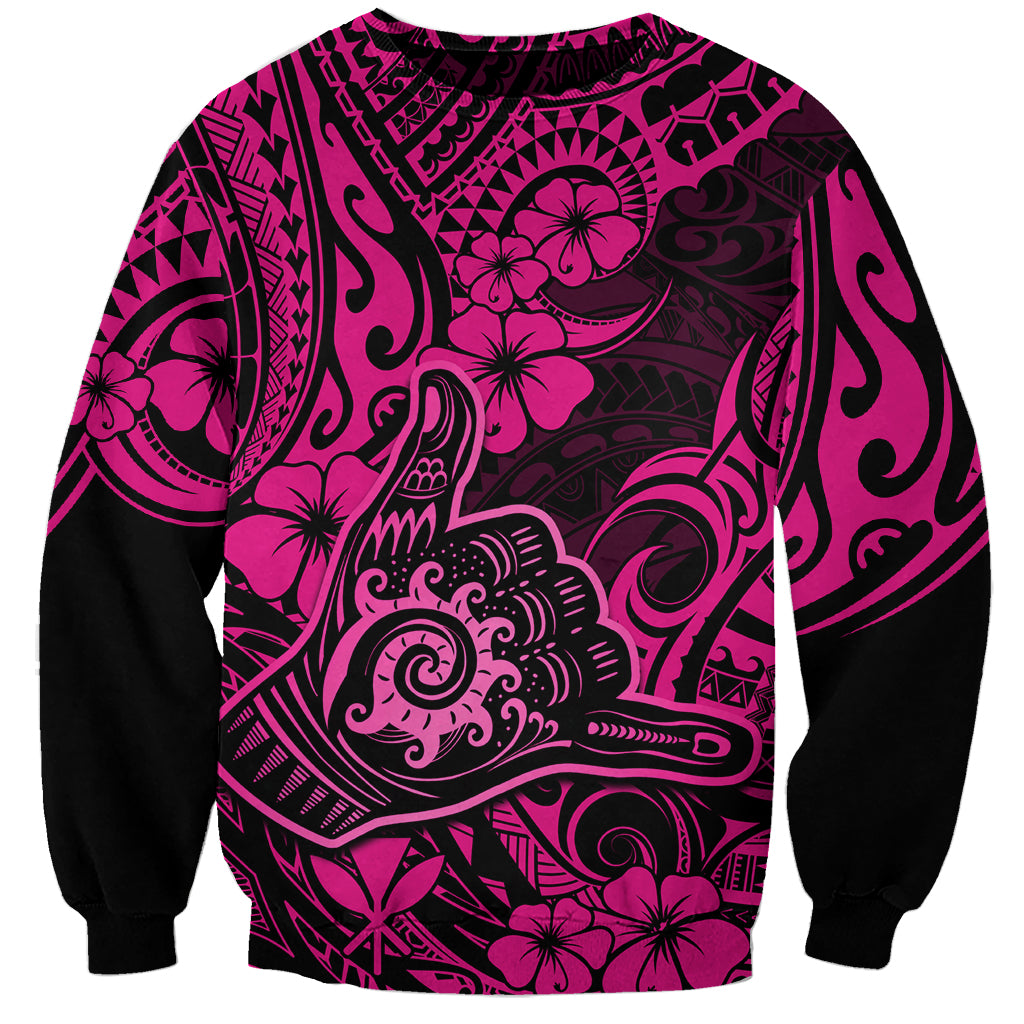 Hawaii Shaka Sign Sweatshirt With Polynesian Hibiscus Pink Unique - Wonder Print Shop