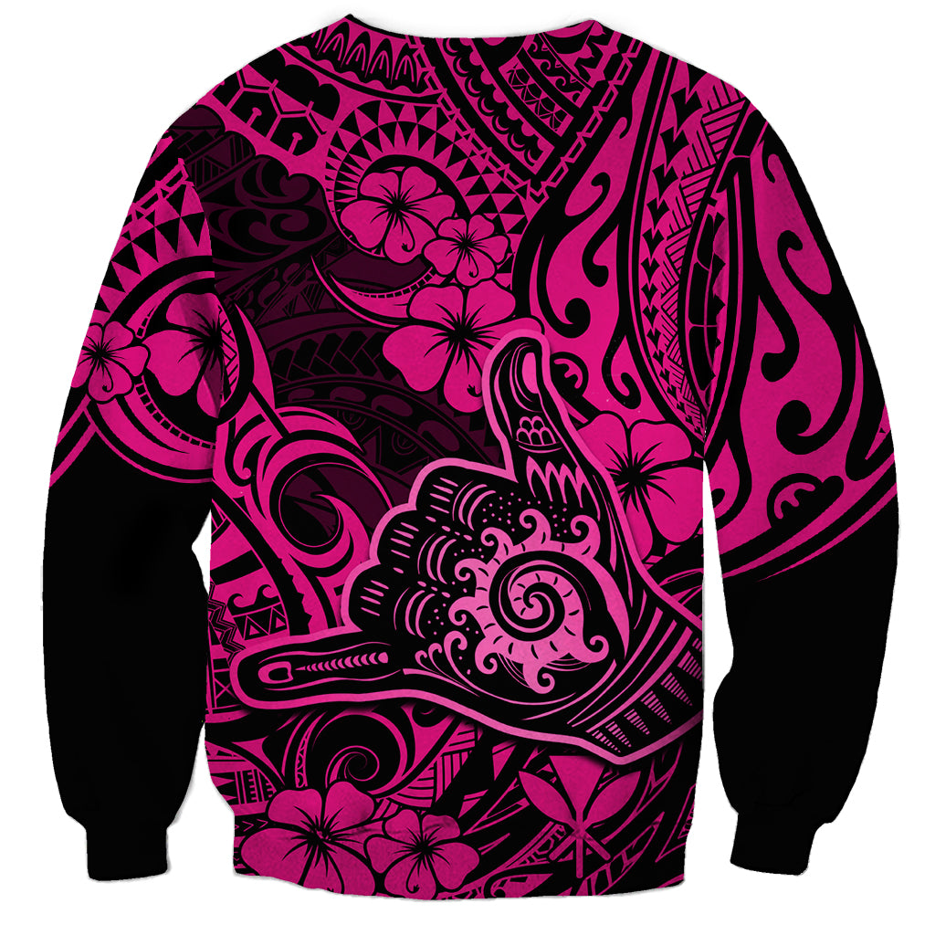 Hawaii Shaka Sign Sweatshirt With Polynesian Hibiscus Pink Unique - Wonder Print Shop