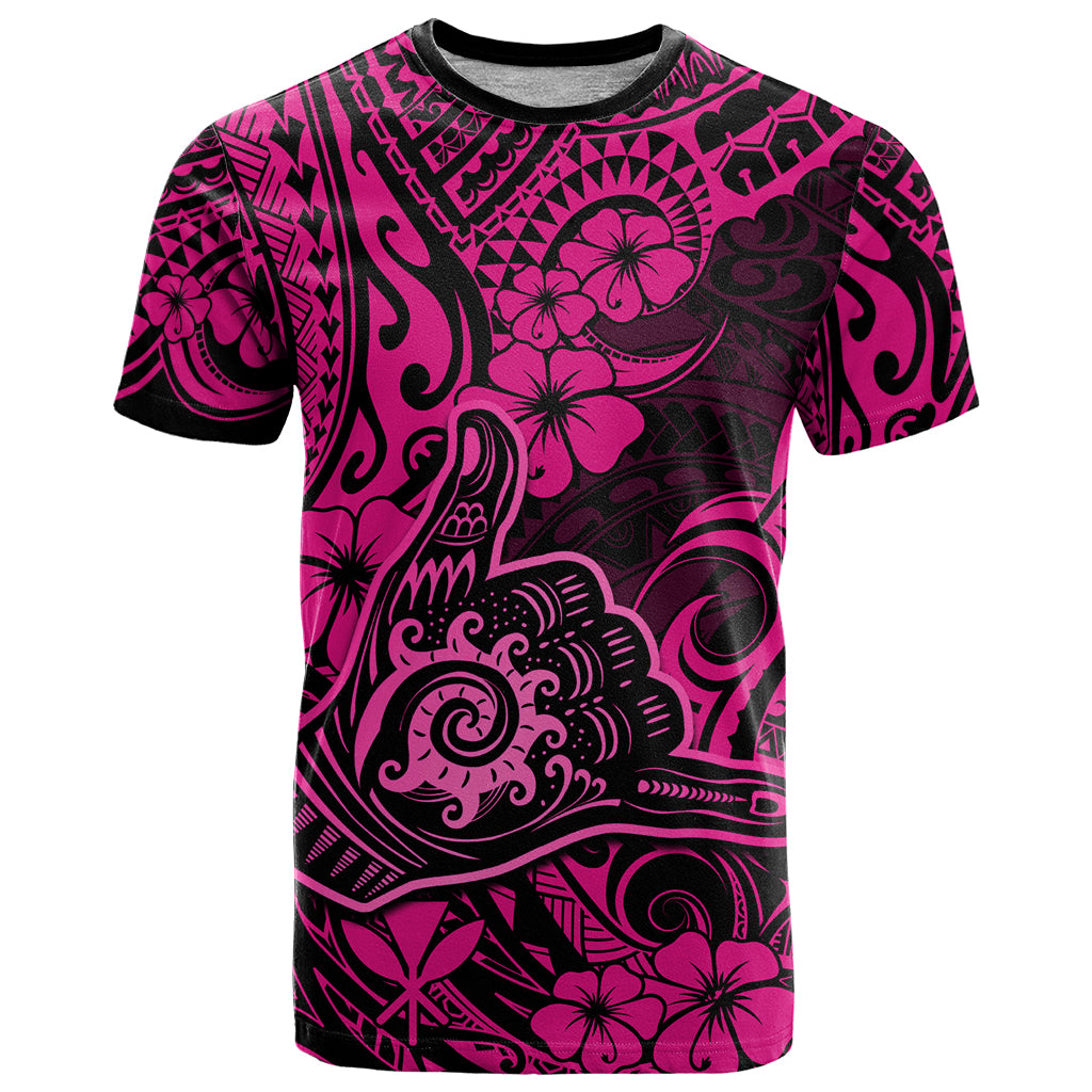 Hawaii Shaka Sign T Shirt With Polynesian Hibiscus Pink Unique - Wonder Print Shop