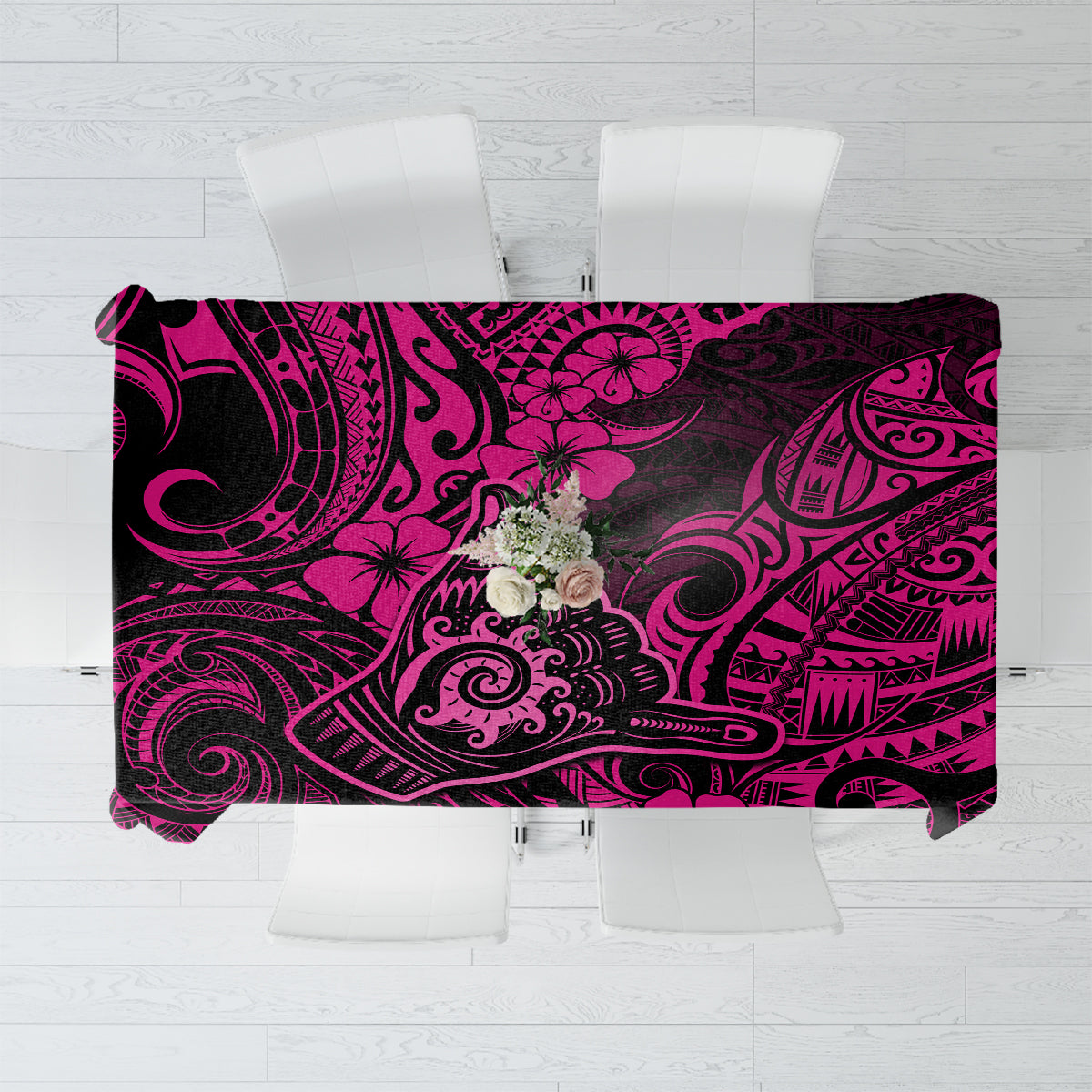 Hawaii Shaka Sign Tablecloth With Polynesian Hibiscus Pink Unique - Wonder Print Shop