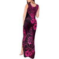 Hawaii Shaka Sign Tank Maxi Dress With Polynesian Hibiscus Pink Unique - Wonder Print Shop