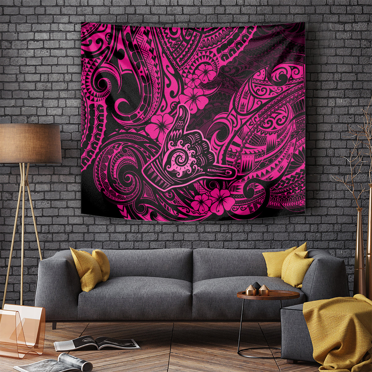 Hawaii Shaka Sign Tapestry With Polynesian Hibiscus Pink Unique - Wonder Print Shop
