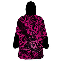 Hawaii Shaka Sign Wearable Blanket Hoodie With Polynesian Hibiscus Pink Unique - Wonder Print Shop