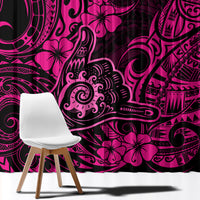 Hawaii Shaka Sign Window Curtain With Polynesian Hibiscus Pink Unique - Wonder Print Shop