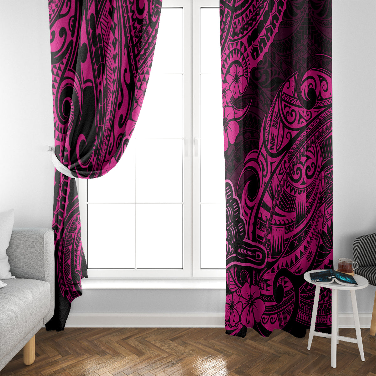 Hawaii Shaka Sign Window Curtain With Polynesian Hibiscus Pink Unique - Wonder Print Shop