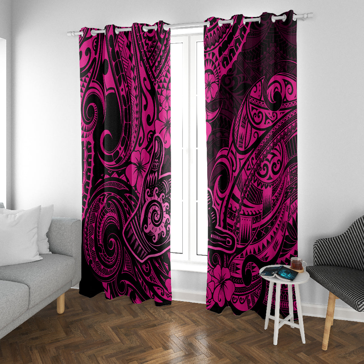 Hawaii Shaka Sign Window Curtain With Polynesian Hibiscus Pink Unique - Wonder Print Shop