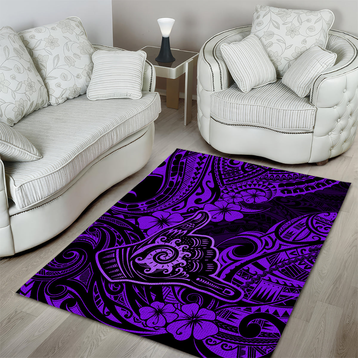 Hawaii Shaka Sign Area Rug Polynesian Pattern Purple Version - Wonder Print Shop