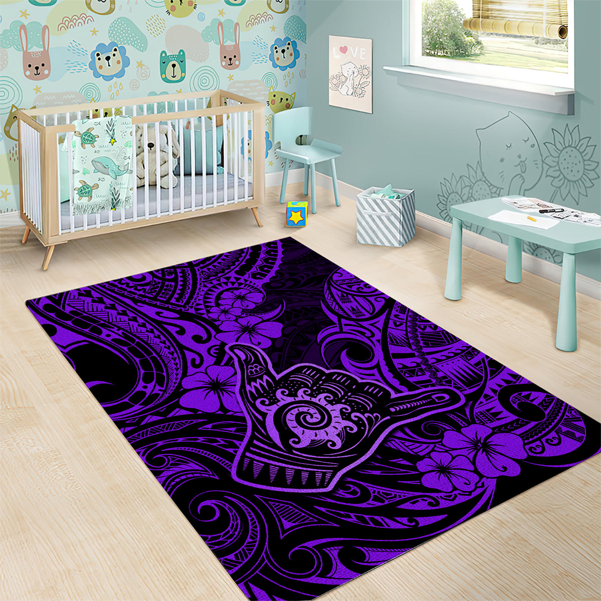 Hawaii Shaka Sign Area Rug Polynesian Pattern Purple Version - Wonder Print Shop