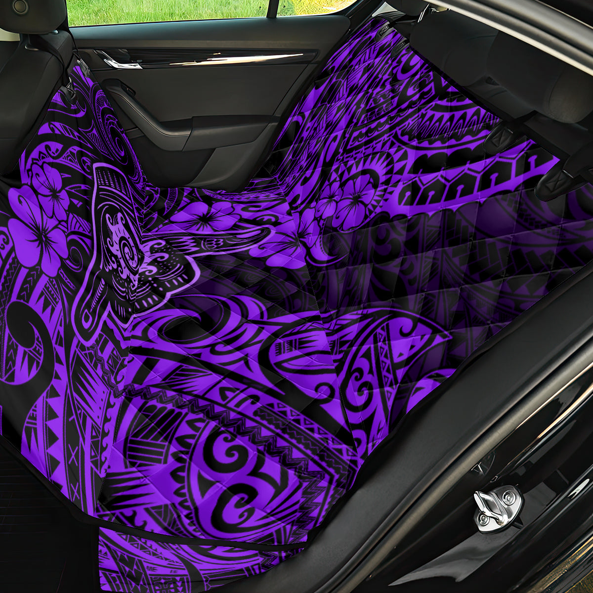 Hawaii Shaka Sign Back Car Seat Cover Polynesian Pattern Purple Version - Wonder Print Shop